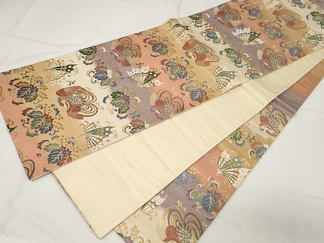 平和屋着物●六通柄袋帯　唐織　有職鳳桐文様　金糸　正絹　逸品　CAAX9365yk 平和屋着物○六通柄袋帯 唐織 有職鳳桐文様 金糸 正絹 逸品