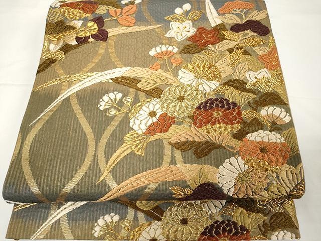 平和屋着物●六通柄袋帯　唐織　枝花文　金糸　正絹　逸品　CAAX9366yk