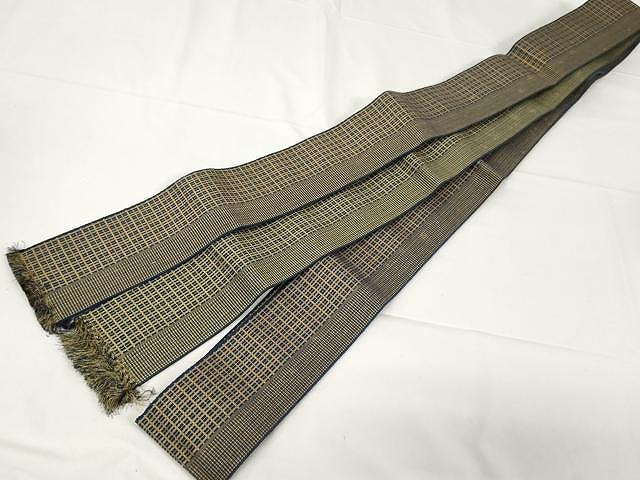平和屋着物●男性　本場筑前博多織　角帯　格子柄　正絹　逸品　CAAX9386yk 平和屋着物○男性 本場筑前博多織 角帯 格子柄 正絹 逸品 CAAX9386yk