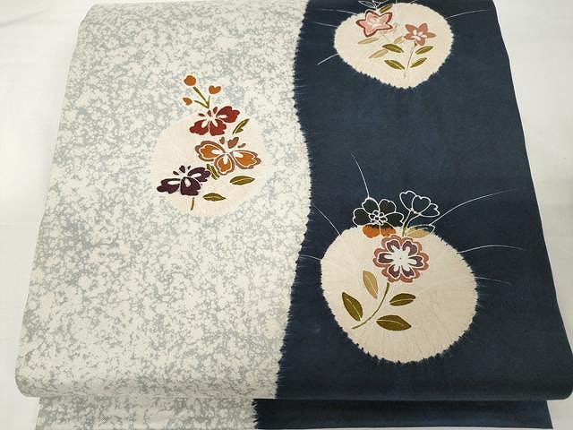 平和屋着物●六通柄袋帯　紬地　絞り　枝花丸文　正絹　逸品　CAAX9391yk