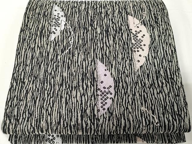 平和屋着物●六通柄袋帯　唐織　雪芝文　黒地　銀糸　正絹　逸品　CAAX9401yk