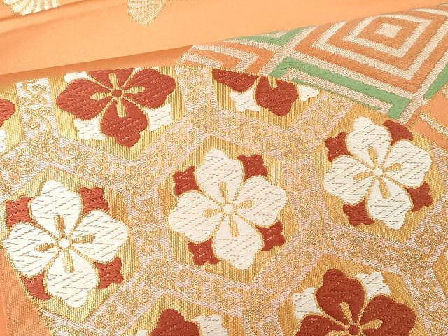 平和屋着物●西陣　川島織物　九寸名古屋帯　唐織　花丸文　琥珀色　正絹　逸品　CAAZ4292hy 平和屋着物○西陣 川島織物 九寸名古屋帯 唐織 花丸文 琥珀色