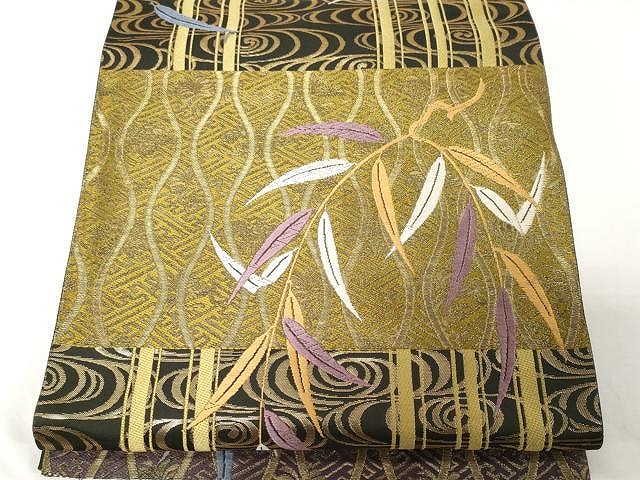 平和屋着物●六通柄袋帯　唐織　立涌光琳水枝笹文　黒地　金糸　正絹　逸品　CAAX9413yk