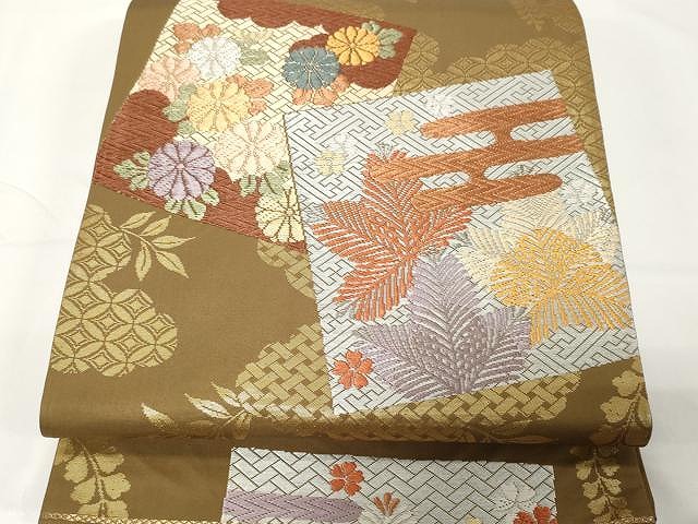 平和屋着物●六通柄袋帯　唐織　色紙重ね花文　金銀糸　正絹　逸品　CAAX9418yk
