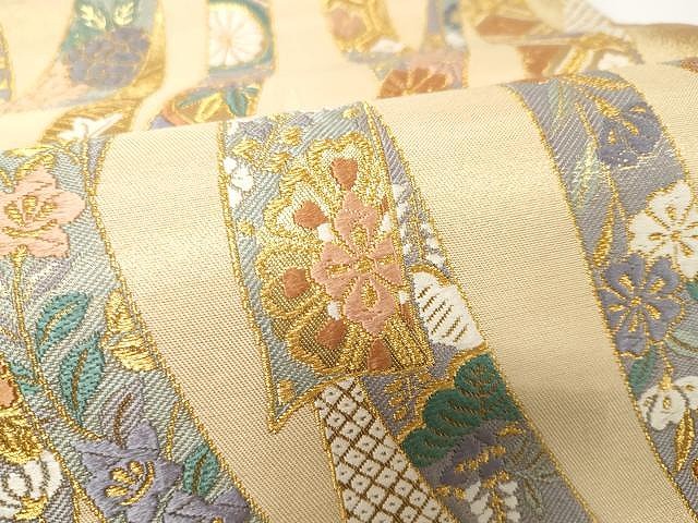 平和屋着物●六通柄袋帯　唐織　かずら帯　正倉院花文　金糸　正絹　逸品　CAAX9425yk 平和屋着物○六通柄袋帯 唐織 かずら帯 正倉院花文