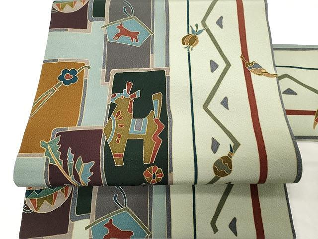 帯2057 ○高級 正絹 型染 全通 名古屋仕立て 名古屋帯 全通 名古屋