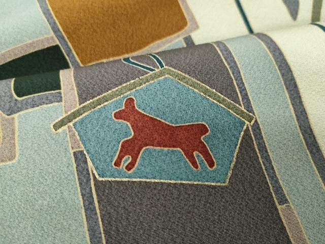 平和屋着物●全通柄九寸名古屋帯　型染め　馬　吉祥文　金彩　正絹　逸品　CAAX9428yk 平和屋着物○全通柄九寸名古屋帯 型染め 馬 吉祥文