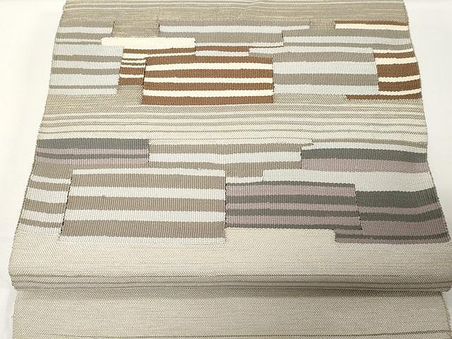 平和屋着物●八寸名古屋帯　横段文　金糸　正絹　逸品　CAAX9429yk