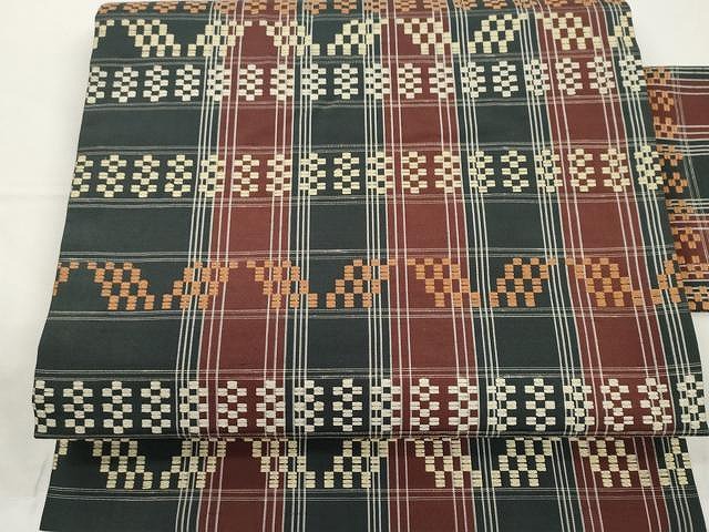 平和屋着物●西陣　川島織物　九寸名古屋帯　紬地　格子柄　正絹　逸品　CAAX9462yk