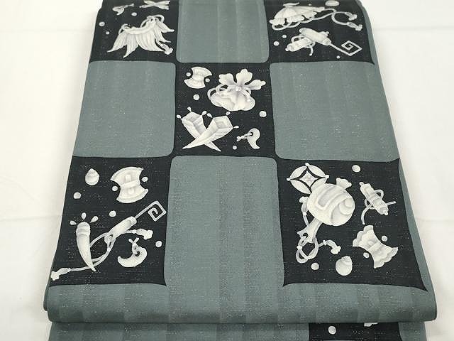 平和屋着物●九寸開き名古屋帯　宝尽くし文　金通し地　正絹　逸品　CAAX9464yk