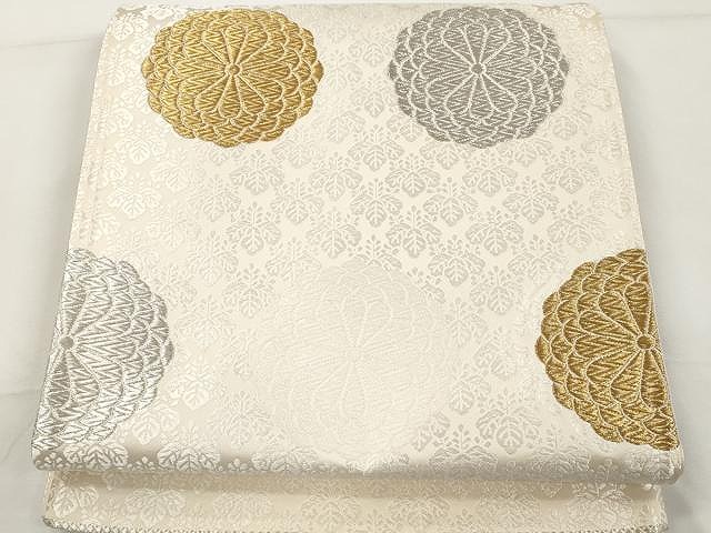 平和屋着物●西陣　六通柄袋帯　唐織　桐花八重菊紋　金銀糸　正絹　逸品　CAAX9465yk