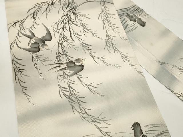 平和屋着物●夏物　創作　九寸名古屋帯　手描き　飛鳥枝笹文　正絹　逸品　CAAX9479yk_1