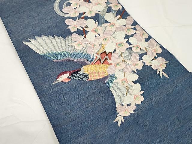 平和屋着物○極上 手織綴れ 山鹿清華 太鼓柄袋帯 鳳凰 胡蝶蘭 金