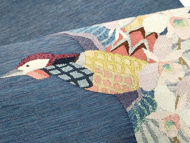 平和屋着物○極上 手織綴れ 山鹿清華 太鼓柄袋帯 鳳凰 胡蝶蘭 金