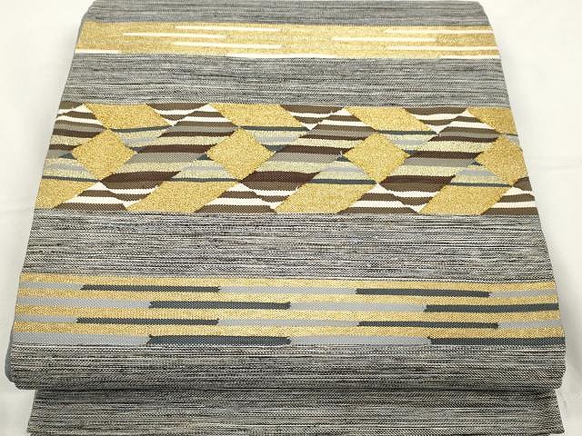 平和屋着物▽スリーシーズン　春夏秋　太鼓柄袋帯　横段吉祥文　金糸　正絹　逸品　CAAX9495yk