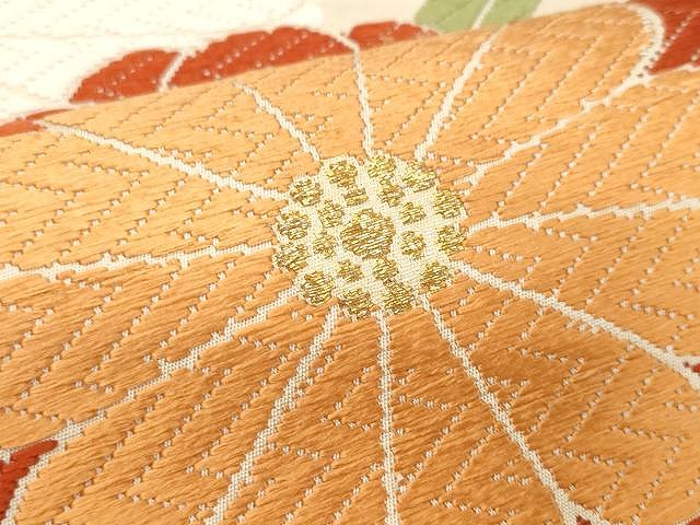 平和屋着物○六通柄袋帯 唐織 枝菊文 金糸 正絹 逸品 CAAX9500yk