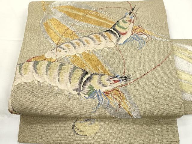 平和屋着物●アンティーク　大正ロマン　九寸名古屋帯　海老　金銀糸　正絹　逸品　CAAX9511yk