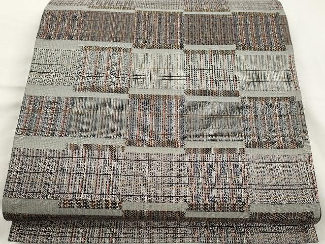 平和屋着物●両面　六通柄袋帯　泥染　幾何学文　正絹　逸品　CAAX9516yk