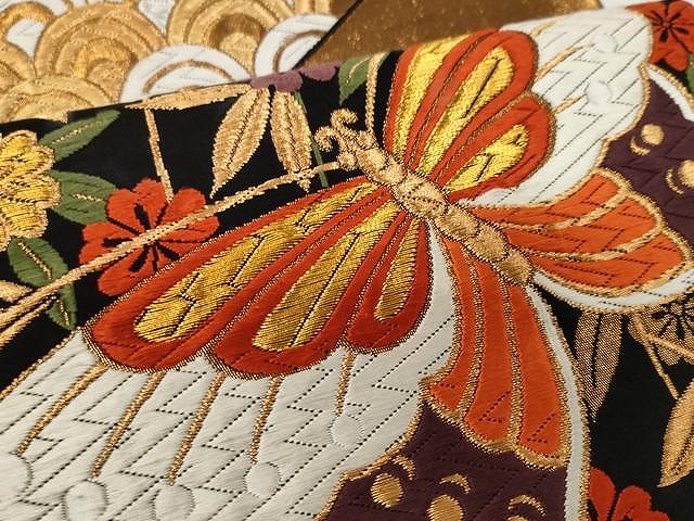 平和屋着物○六通柄袋帯 文箱舞蝶花文 金銀糸