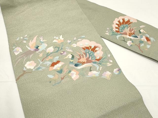 平和屋着物●爪＆#25620；き本綴れ　八寸名古屋帯　雲取り花文　金銀糸　正絹　逸品　CAAX8696dy 平和屋着物○爪＆#25620；き本綴れ 八寸名古屋帯 孔雀花