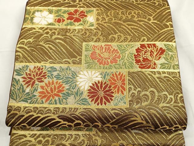 平和屋着物●西陣　川島織物　六通柄　本袋帯　唐織　立波花文　金糸　正絹　逸品　CAAX9538yk