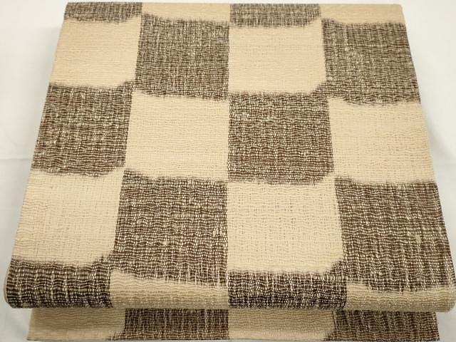 平和屋着物▽スリーシーズン　春夏秋　全通柄袋帯　紬地　市松文　正絹　逸品　CAAX9540yk