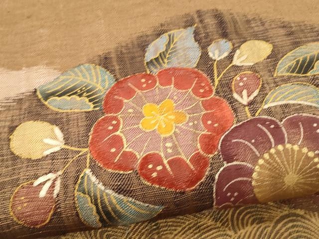 平和屋着物▽スリーシーズン　春夏秋　太鼓柄袋帯　刺繍　櫛織　舞花文　金彩　正絹　逸品　CAAX9563yk_3