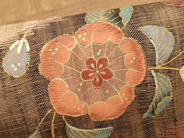 平和屋着物▽スリーシーズン　春夏秋　太鼓柄袋帯　刺繍　櫛織　舞花文　金彩　正絹　逸品　CAAX9563yk_4
