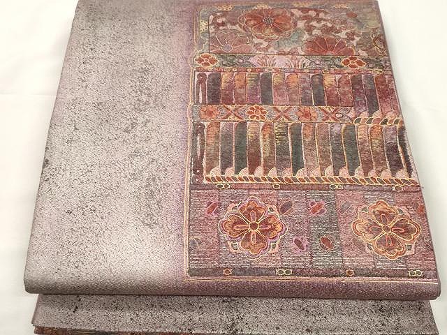 平和屋着物●太鼓柄袋帯　紬地　鎧縅文　金彩　正絹　逸品　CAAX9565yk