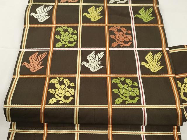 平和屋着物●九寸名古屋帯　唐織　吉祥間道　花鳥文　正絹　逸品　未使用　CAAX9568yk