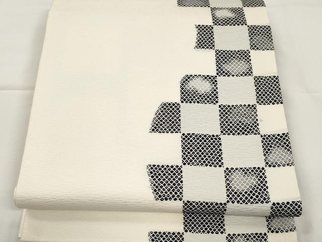 平和屋着物●六通柄袋帯　唐織　市松文　正絹　逸品　CAAX9575yk