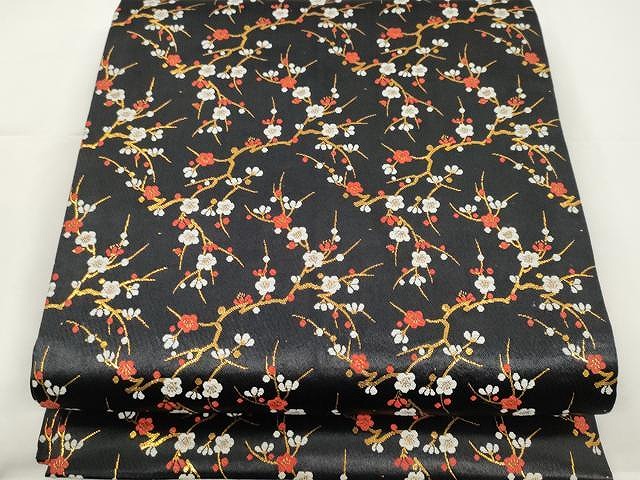 平和屋着物●九寸開き名古屋帯　唐織　枝梅文　黒地　金糸　正絹　逸品　CAAX9585yk