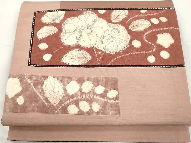 平和屋着物●中国三大刺繍　相良刺繍　両面　太鼓柄京袋帯　紬地　辻が花　絞り　正絹　逸品　CAAX9586yk