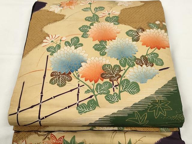 平和屋着物●アンティーク　大正ロマン　全通柄京袋帯　引き抜き帯　舞花文　人山峯丸　源如　正絹　逸品　CAAX9591yk