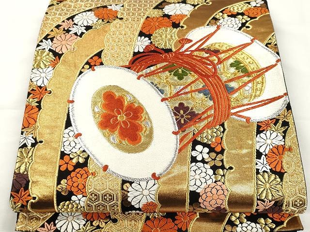 平和屋着物○西陣 河合美術織物謹製 六通柄袋帯 唐織 鼓花