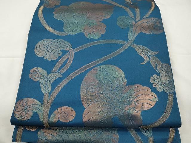 平和屋着物●織物一筋名門　織悦　全通柄　本袋帯　花唐草文　金糸　正絹　逸品　CAAX9597yk