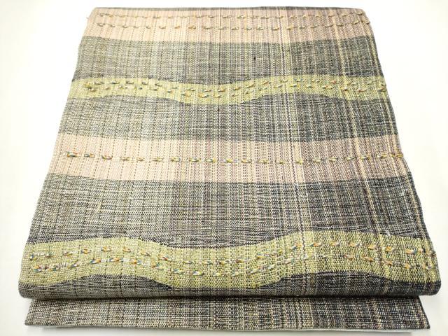 平和屋着物●太鼓柄袋帯　よろけ縞　金糸　正絹　逸品　CAAY2416hy