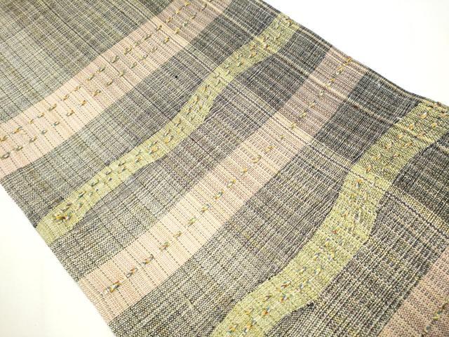 平和屋着物○太鼓柄袋帯 よろけ縞 金糸 正絹 逸品 CAAY2416hy 平和屋