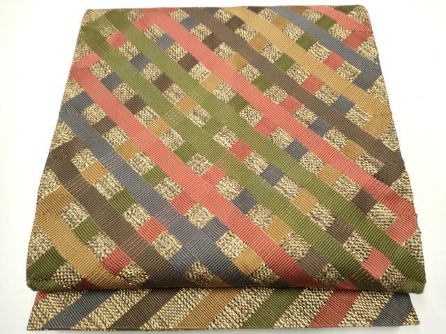 平和屋着物●全通柄　本袋帯　斜線文　金糸　正絹　逸品　CAAY2417hy