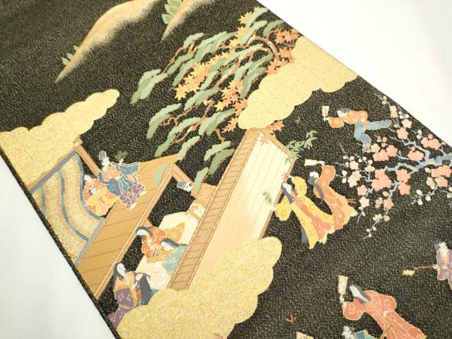 平和屋着物○太鼓柄袋帯 綴れ 作家物 月次風俗絵図 金糸 正絹