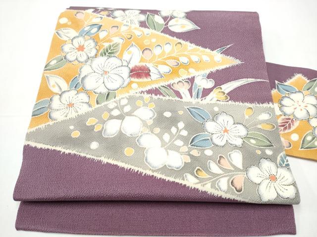 平和屋着物●九寸名古屋帯　作家物　絞り　草花文　鬼しぼ縮緬　正絹　逸品　CAAY2449hy