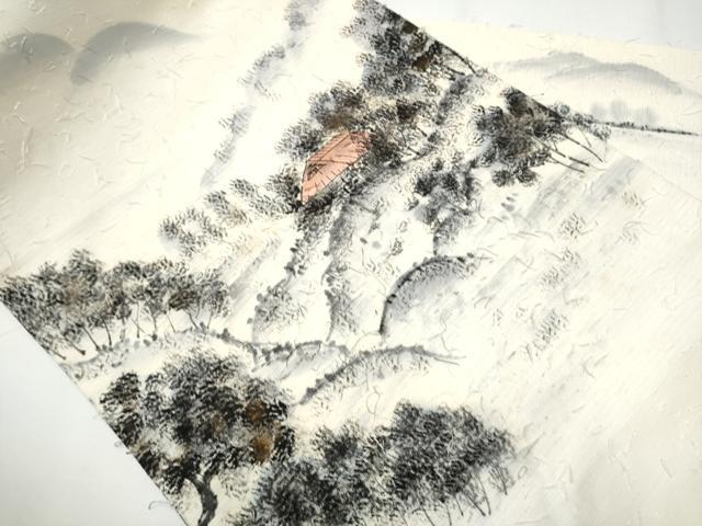 平和屋着物●九寸名古屋帯　作家物　手描き　髭紬　遠山風景文　金彩　正絹　逸品　CAAY2459hy