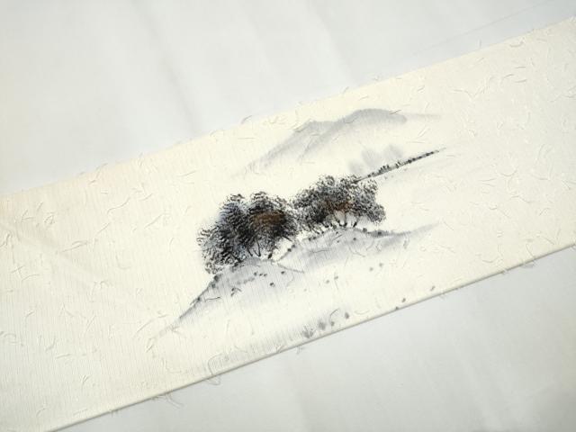 平和屋着物●九寸名古屋帯　作家物　手描き　髭紬　遠山風景文　金彩　正絹　逸品　CAAY2459hy