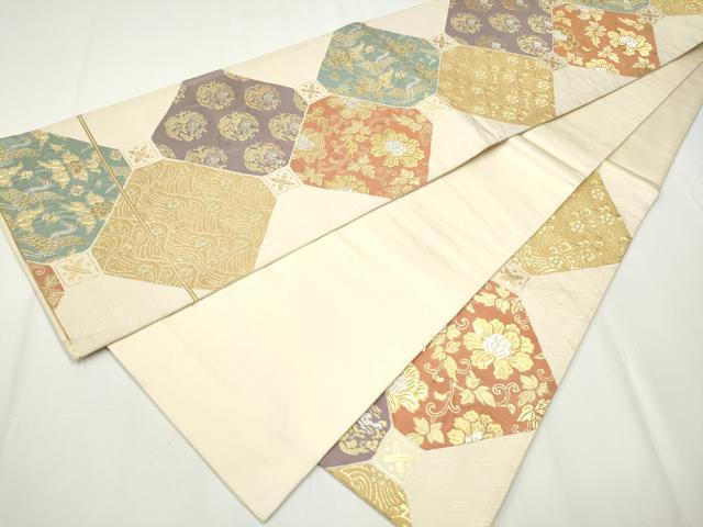 平和屋着物○六通柄袋帯 飛鶴花唐草文 金銀糸 正絹