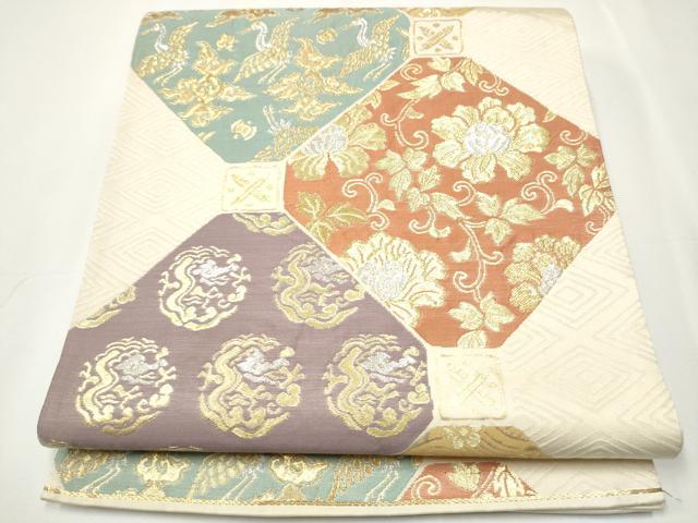 平和屋着物●六通柄袋帯　飛鶴花唐草文　金銀糸　正絹　逸品　CAAY2466hy