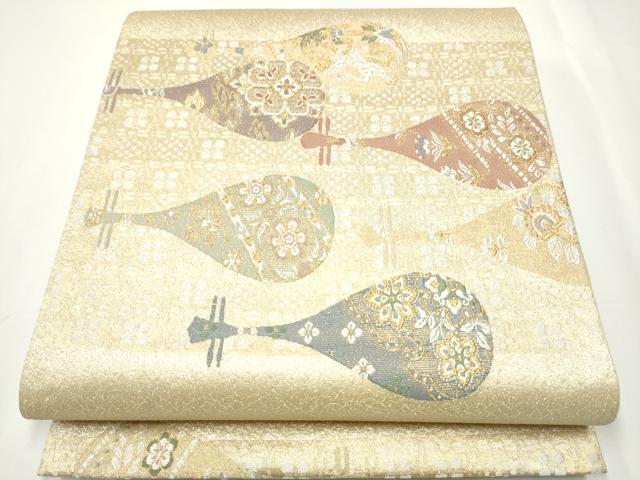平和屋着物●六通柄袋帯　唐織　楽器花鳥文　金銀糸　やまと誂製　正絹　逸品　CAAY2467hy