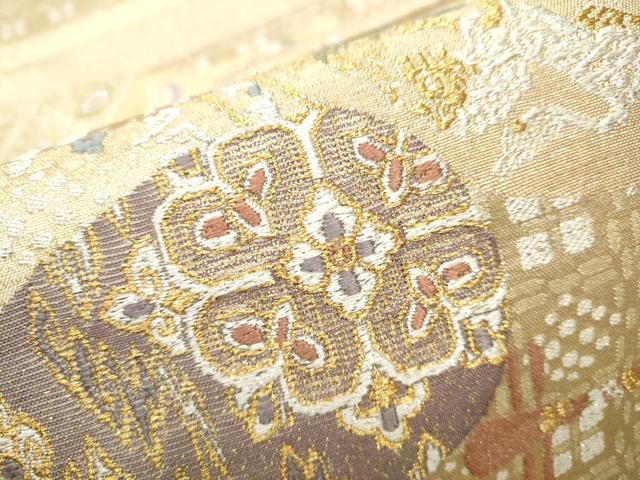 平和屋着物○六通柄袋帯 唐織 楽器花鳥文 金銀糸 やまと誂