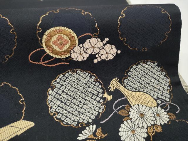 平和屋着物○西陣 両面 六通柄袋帯 雪輪楽器舞花文 金糸 正絹