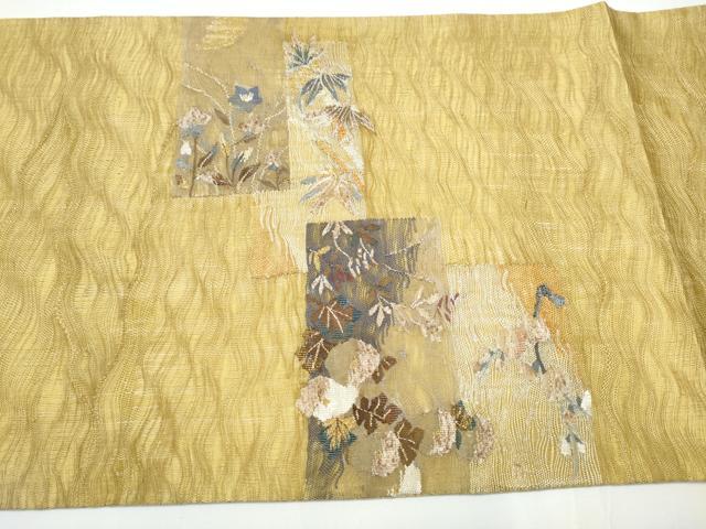 平和屋着物▽スリーシーズン　春夏秋　太鼓柄袋帯　ぜんまい紬　すくい織　草花文　金糸　正絹　逸品　CAAY2486hy 平和屋着物▽スリーシーズン 春夏秋 太鼓柄袋帯 ぜんまい紬 すくい織