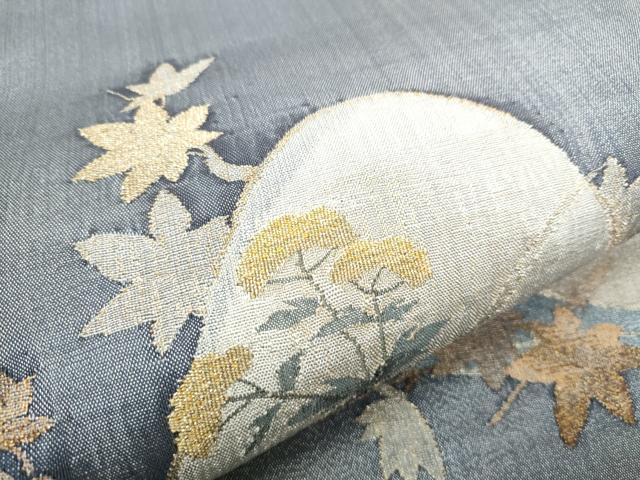 平和屋着物○太鼓柄袋帯 すくい織 遠山流水草花文 金糸 正絹 逸品